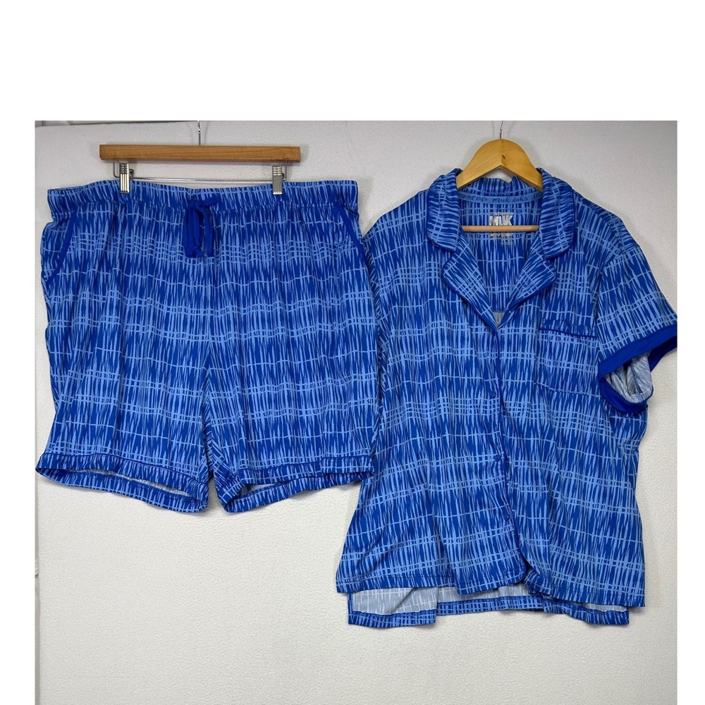 Loungewear Geometric Muk Luks Womens 3X Blue Short Sleeve Pajama Set